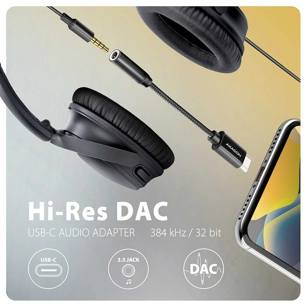 AXAGON ADA-HC USB-C – 3,5 mm (F) jungtis, didelės raiškos DAC, 32 bitų 384 kHz garso adapteris