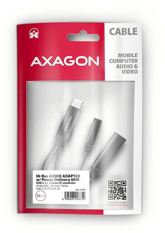AXAGON | ADA-HCPD USB-C – Hi-Res DAC garso adapteris PD, 60W