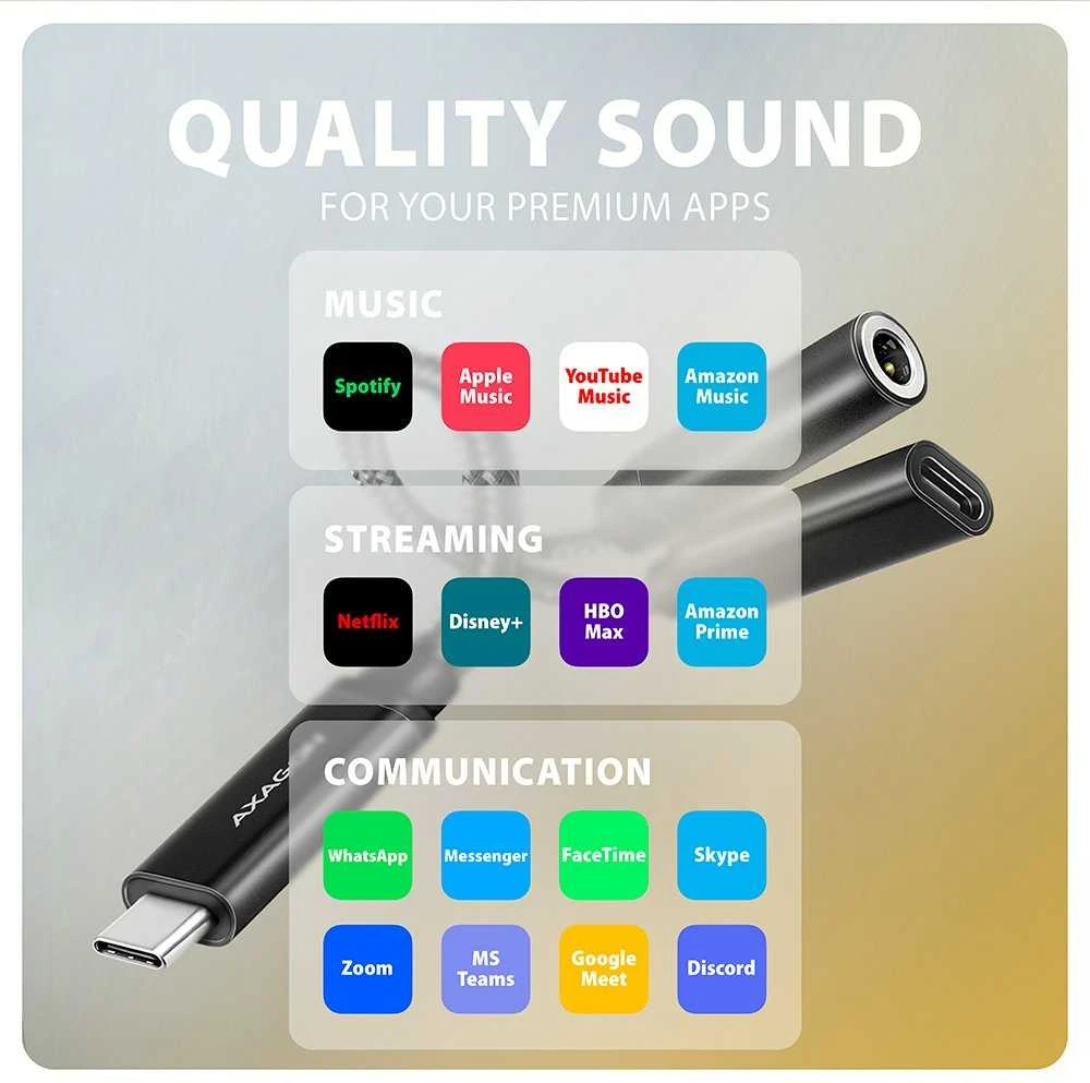AXAGON | ADA-HCPD USB-C – Hi-Res DAC garso adapteris PD, 60W