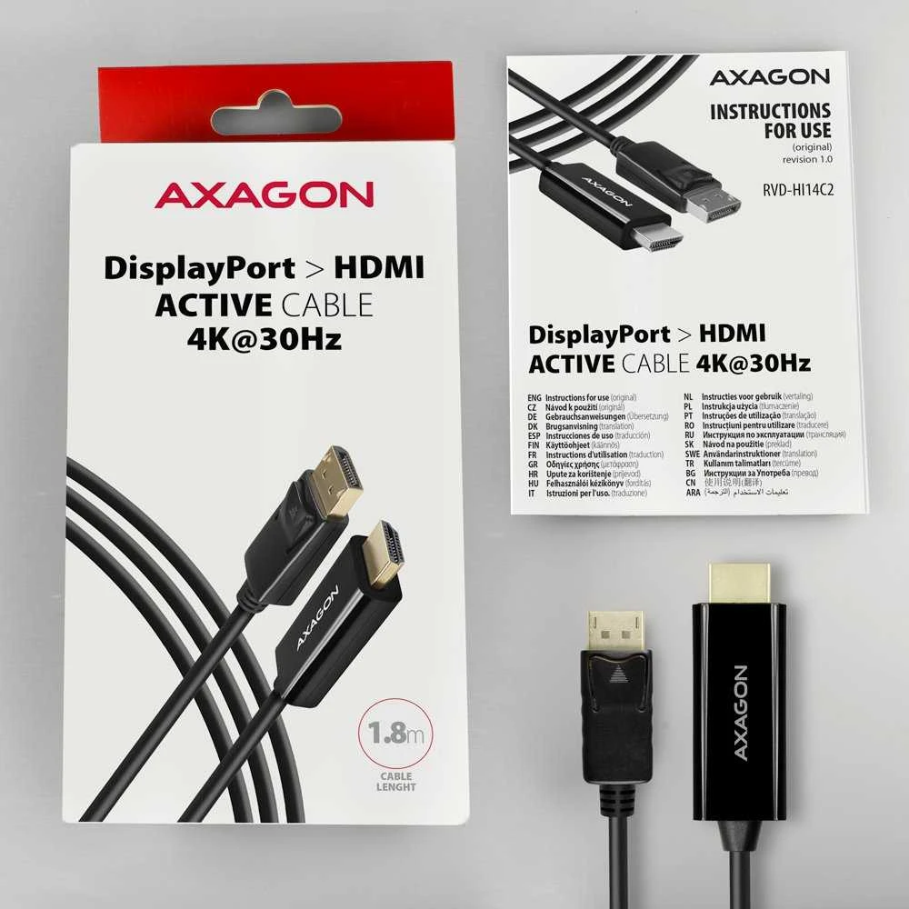 AXAGON | Aktyvus kabelis | DisplayPort prie HDMI | 1,8 m