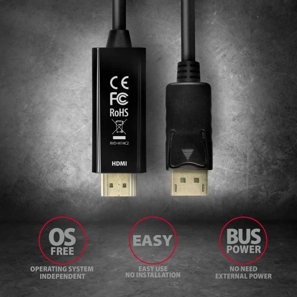 AXAGON | Aktyvus kabelis | DisplayPort prie HDMI | 1,8 m
