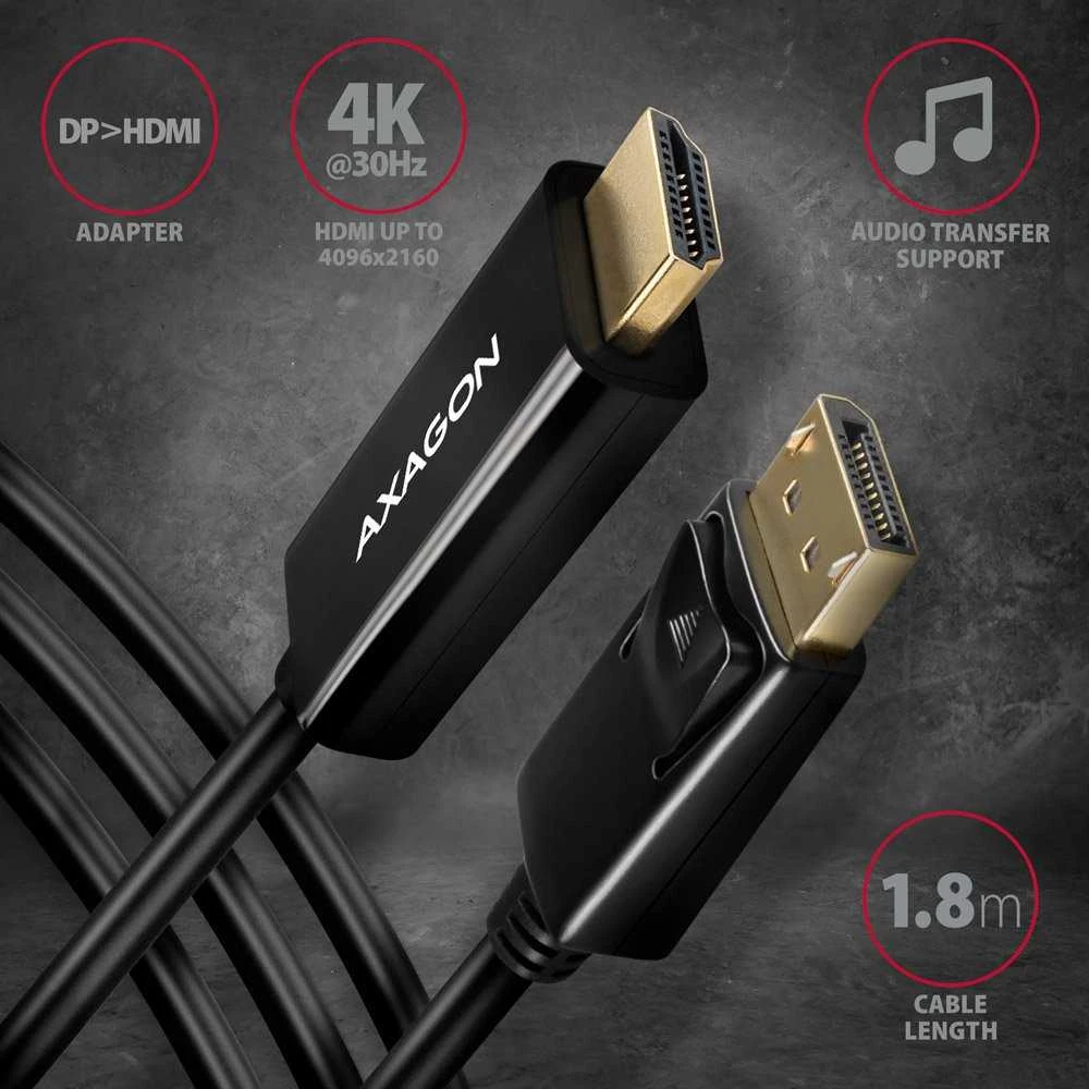 AXAGON | Aktyvus kabelis | DisplayPort prie HDMI | 1,8 m