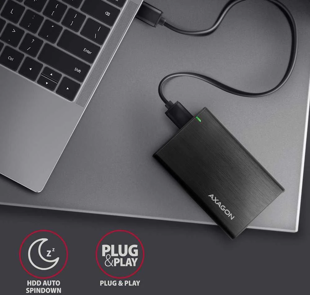AXAGON Bevaržtinis aliuminio USB 3.2 Gen 1 - SATA 6G išorinė dėžutė, skirta 2,5" SSD / HDD | EE25-A6M