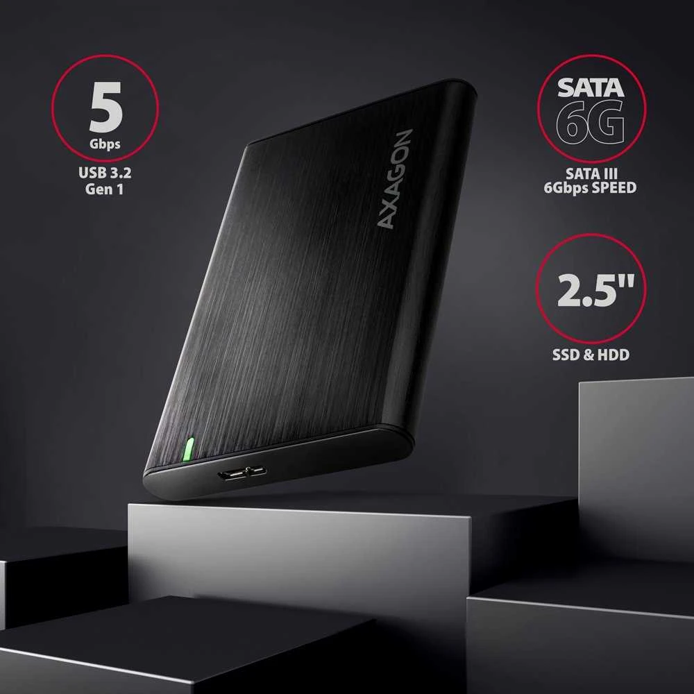 AXAGON Bevaržtinis aliuminio USB 3.2 Gen 1 - SATA 6G išorinė dėžutė, skirta 2,5" SSD / HDD | EE25-A6M