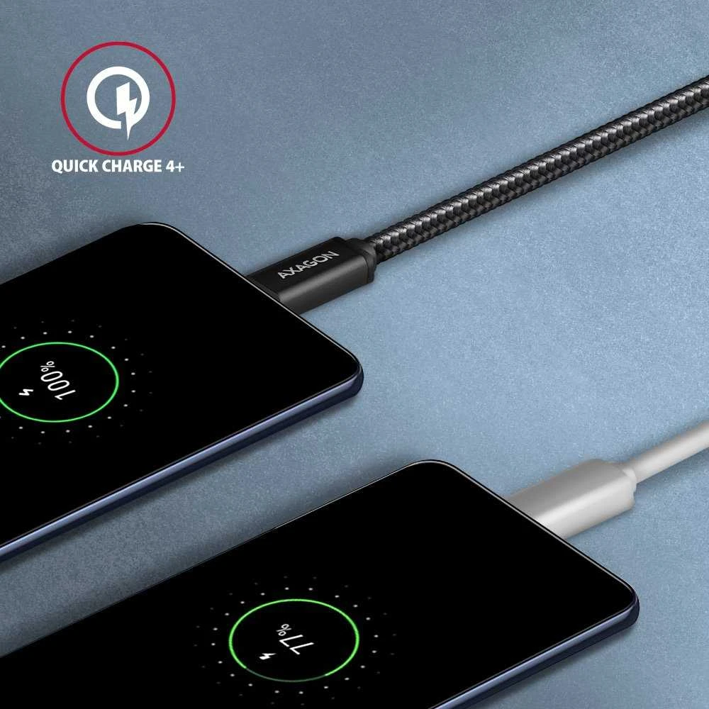 Kabelis AXAGON BUCM3-CM20AB USB-C < > USB-C 3.2 Gen 1/PD 60W/3A/ALU/Juodas pintas/2m