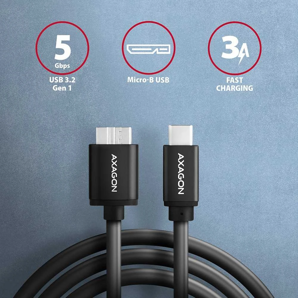 AXAGON | Duomenų ir maitinimo kabelis, 1 m | BUMM3-CM10AB | USB C tipo į USB Micro-B tipo
