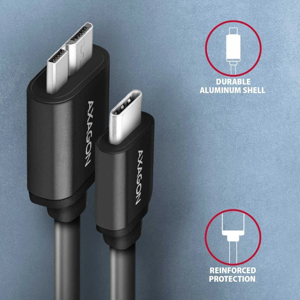 AXAGON | Duomenų ir maitinimo kabelis, 1 m | BUMM3-CM10AB | USB C tipo į USB Micro-B tipo