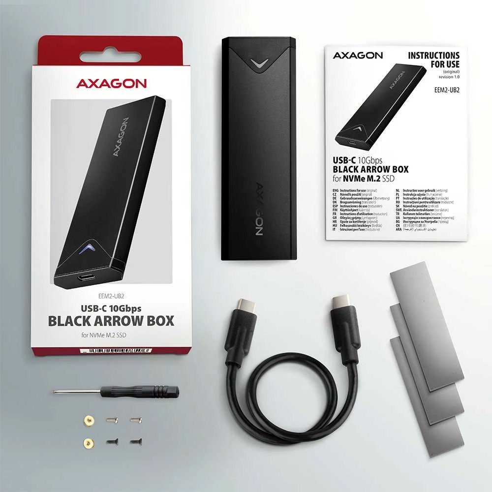 AXAGON išorinė USB-C 10Gbps metalinė dėžutė M.2 NVMe SSD diskams | EEM2-UB2