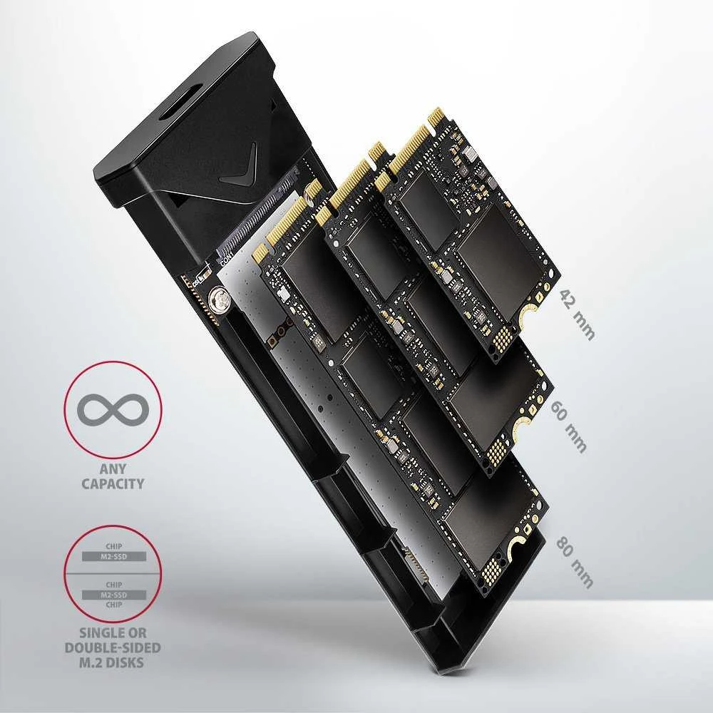 AXAGON išorinė USB-C 10Gbps metalinė dėžutė M.2 NVMe SSD diskams | EEM2-UB2