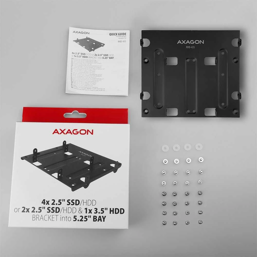 AXAGON Metalinis rėmas keturiems 2,5" diskams arba dviem 2,5" diskams ir vienam 3,5" diskui montuoti 5,25" padėtyje | RHD-435