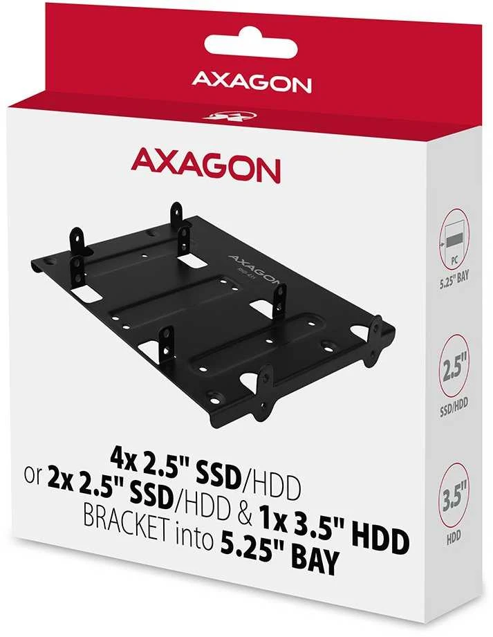 AXAGON Metalinis rėmas keturiems 2,5" diskams arba dviem 2,5" diskams ir vienam 3,5" diskui montuoti 5,25" padėtyje | RHD-435