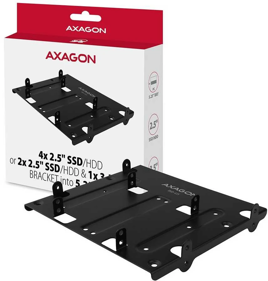 AXAGON Metalinis rėmas keturiems 2,5" diskams arba dviem 2,5" diskams ir vienam 3,5" diskui montuoti 5,25" padėtyje | RHD-435