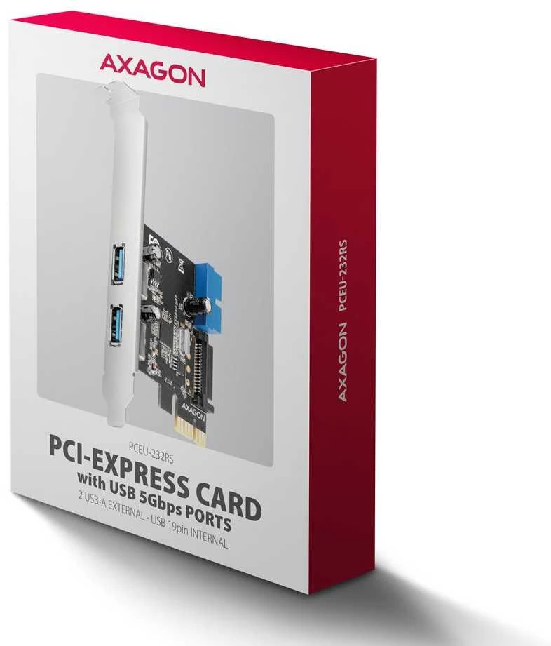 AXAGON PCEU-232RS PCIe kortelė - 2+2x USB 5Gbps prievadas, SATA maitinimas, Renesas PD720201, SP ir LP
