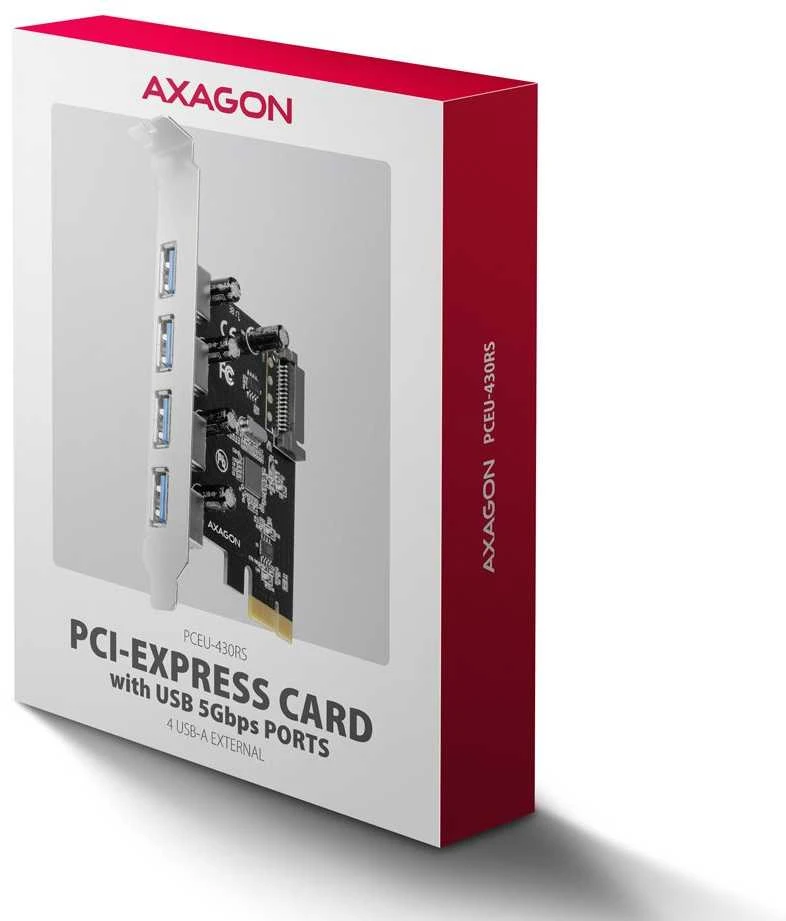AXAGON PCEU-430RS PCIe kortelė - 4x USB 5Gbps prievadas, SATA maitinimas, Renesas PD720201, SP
