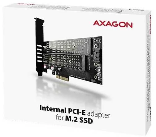 AXAGON PCEM2-D PCI-E 3.0 4x - DUAL M.2 SSD (NVMe + SATA), dual voltage, iki 110mm SSD