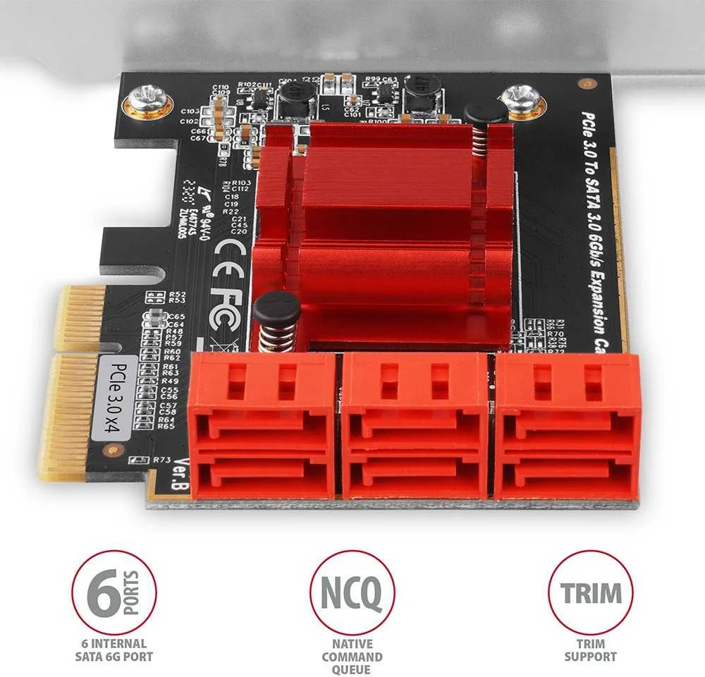 Axagon Šešių kanalų SATA III PCI-Express valdiklis su šešiais vidiniais SATA jungtys. Standartinis ir žemas profilis.