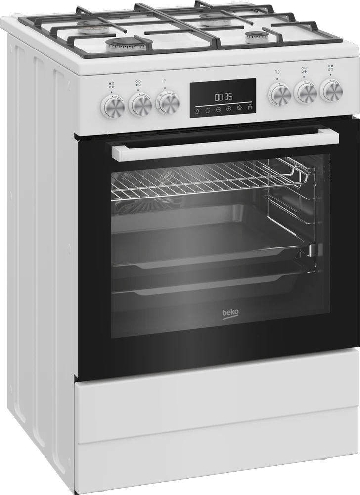 Viryklė BEKO FBM62330GWDTN, Plotis 60 cm, A, Dujinė/Elektrinė, LED ekranas