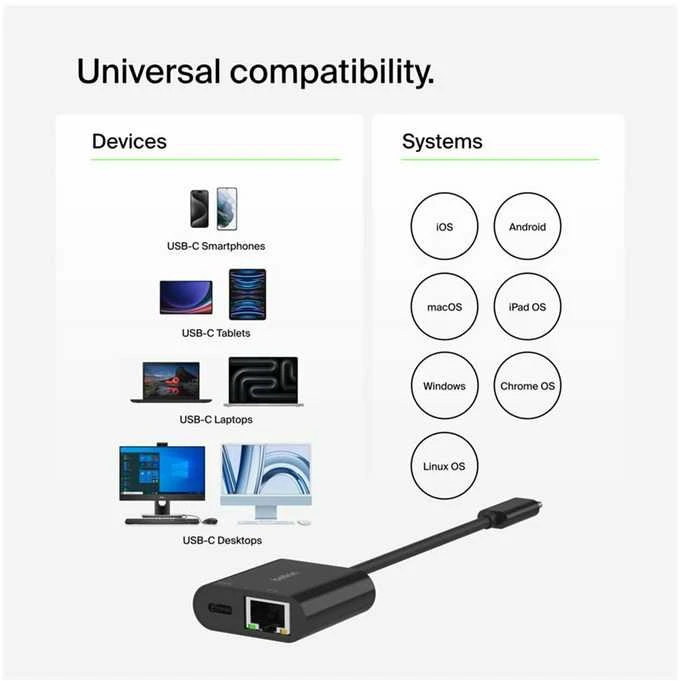 Belkin USB-C eterneto adapteris 100W PD