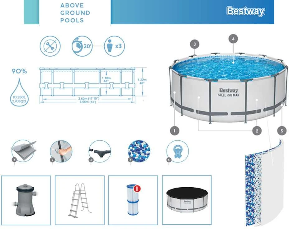 Baseinas Bestway Steel Pro MAX™, 3.66m x 1.22m (56420)