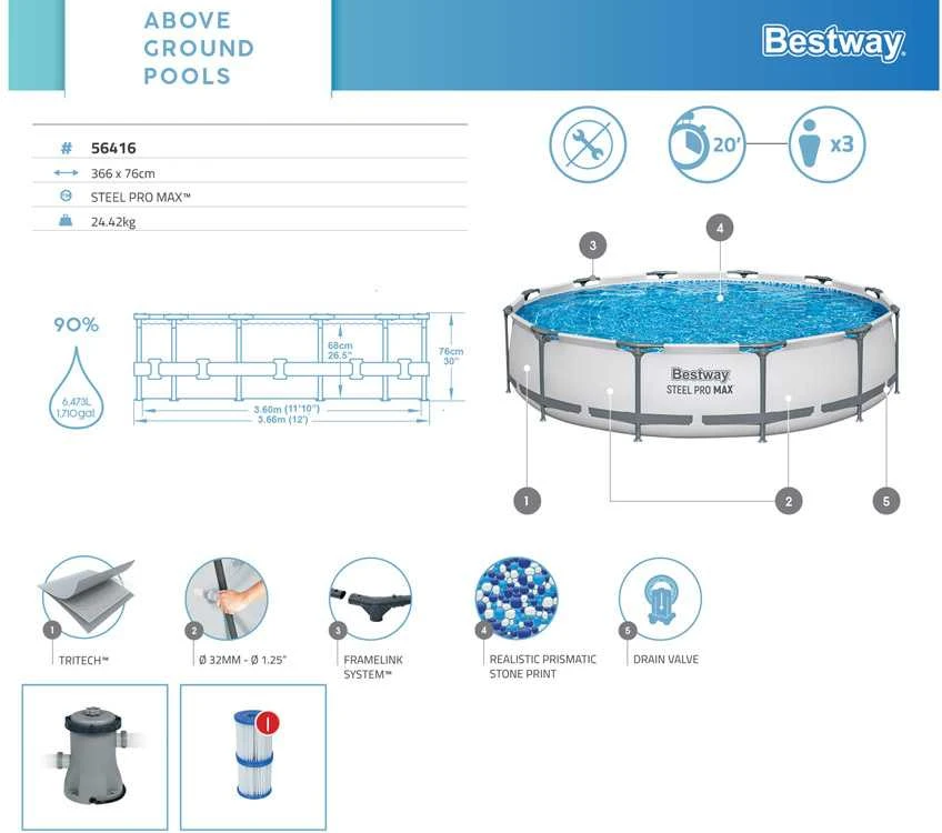 Bestway karkasinis baseinas 366cm Steel Pro Max (56416)