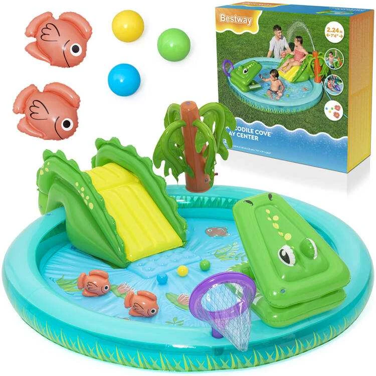 Bestway pripučiama žaidimų aikštelė CROCODILE čiuožykla + purkštuvas + kamuoliukai 53166