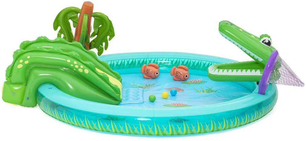 Bestway pripučiama žaidimų aikštelė CROCODILE čiuožykla + purkštuvas + kamuoliukai 53166