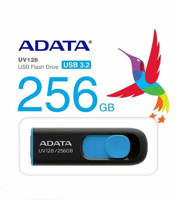 ADATA | USB Flash Drive | UV128 | 256 GB | USB Type-A | Juodas/Mėlyna