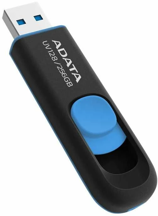 ADATA | USB Flash Drive | UV128 | 256 GB | USB Type-A | Juodas/Mėlyna