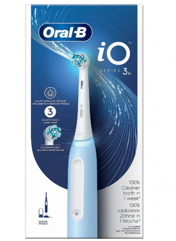 Oral-B Elektrinis dantų šepetėlis | iO3N | Įkraunamas | Suaugusiems | Šepetėlių skaičius galvutės įeina 1 | Number of teeth brushing modes 3 | Ice Mėlyna