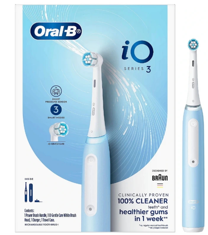 Oral-B Elektrinis dantų šepetėlis | iO3N | Įkraunamas | Suaugusiems | Šepetėlių skaičius galvutės įeina 1 | Number of teeth brushing modes 3 | Ice Mėlyna
