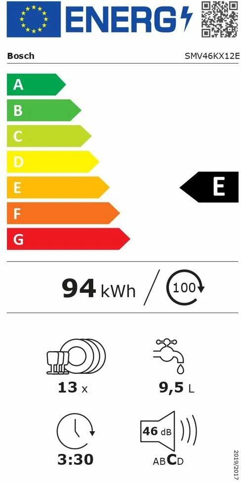 Bosch SMV46KX12E Serija 4, Visiškai integruota indaplovė, 60 cm