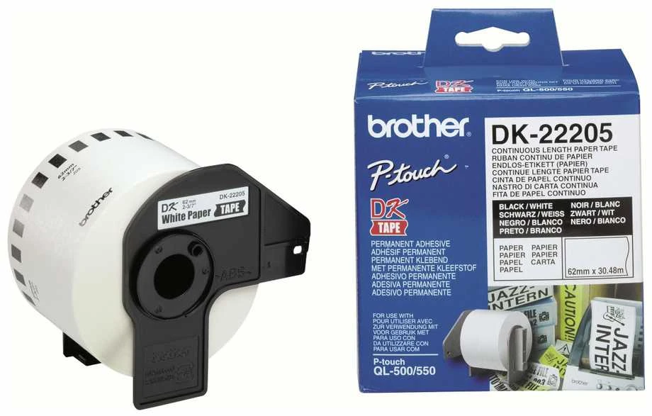 Brother Brolis | DK-22205 ištisinio ilgio popierinė etiketė | Baltas | DK | 30,5 m