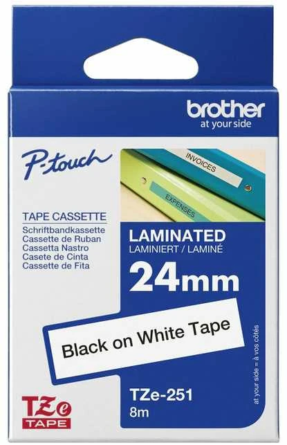 Brother | TZ-251 Laminated Tape | Juodas on Baltas | TZe | 8 m | 2.4 cm