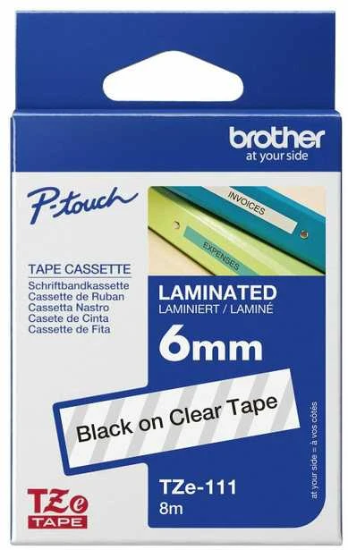 Brother Brolis | TZe-111 laminuota juosta | Juodas ant Clear | TZ | 8 m | 6 cm