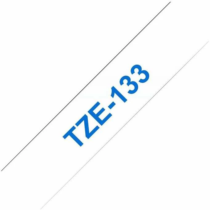 Brother Brolis | TZe-133 laminuota juosta | Mėlyna ant Clear | TZe | 8 m | 1,2 cm
