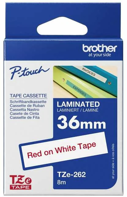 Brother | TZe-262 Laminated Tape | Raudona on Baltas | TZe | 8 m | 3.6 cm