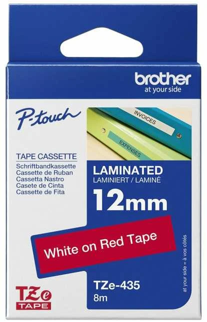 Brother | TZe-435 Laminated Tape | Baltas on Raudona | TZe | 8 m | 1.2 cm