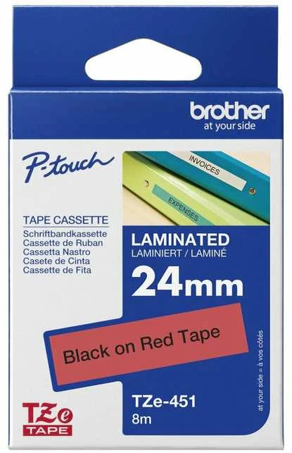 Brother | TZe-451 Laminated Tape | Juodas On Raudona | TZe | 8 m | 2.4 cm