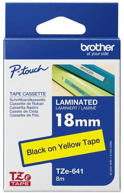 Brother | TZe-641 Laminated Tape | Juodas On Geltona | TZe | 8 m | 1.8 cm