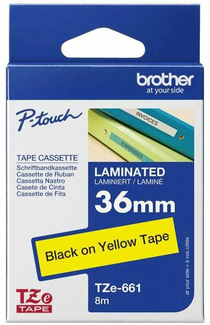 Brother | TZe-661 Laminated Tape | Juodas on Geltona | TZe | 8 m | 3.6 cm