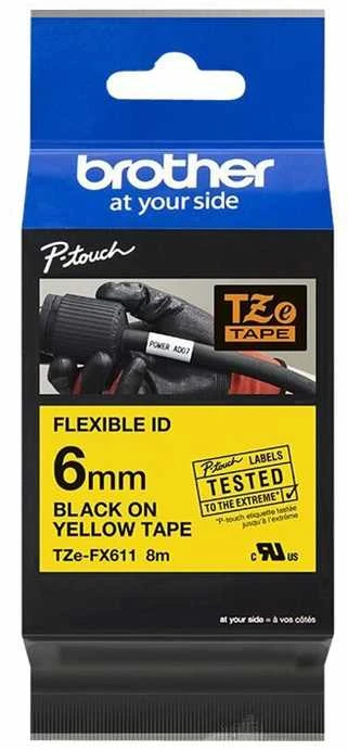 Brother | TZe-FX611 Flexible ID Laminated Tape | Juodas on Geltona | TZe | 8 m | 6 cm
