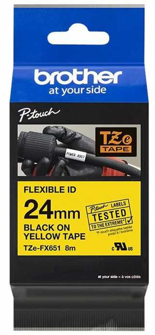 Brother | TZe-FX651 Flexible ID Laminated Tape | Juodas on Geltona | TZe | 8 m | 2.4 cm