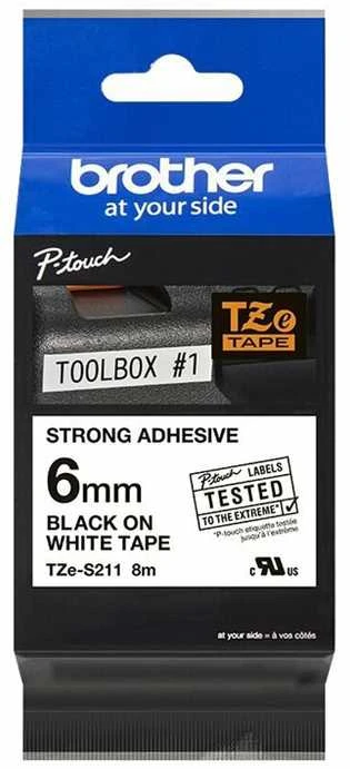 Brother | TZe-S211 Strong Adhesive Laminated Tape | Juodas on Baltas | TZe | 8 m | 6 cm