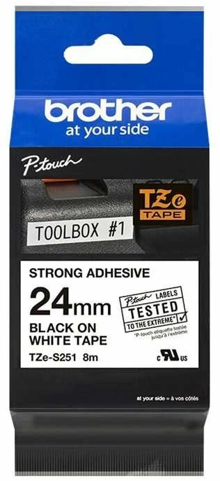 Brother | TZe-S251 Strong Adhesive Laminated Tape | Juodas on Baltas | TZe | 8 m | 2.4 cm