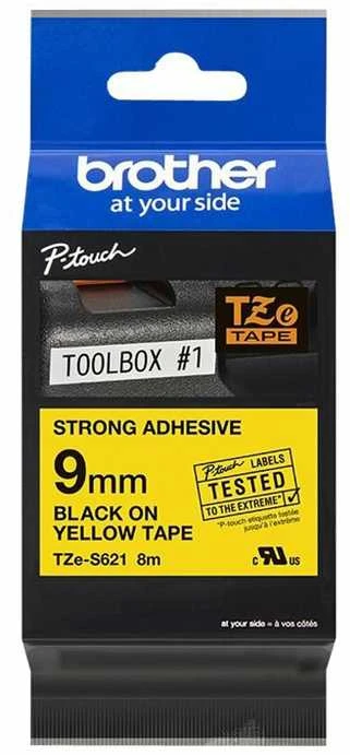 Brother | TZe-S621 Strong Adhesive Laminated Tape | Juodas on Geltona | TZe | 8 m | 9 cm