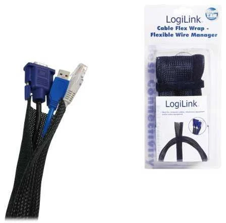 LogiLink Cable Flex Wrap | KAB0006 | Lankstus ir minkštas kabelių kanalas. Patikimai sujungia ir apsaugo laidus. Iškirpti iki reikiamo ilgio. Velcro užsegimas. Su antipireno funkcija. Ryšulio skersmuo 32 mm. | Juodas | 1,8 m