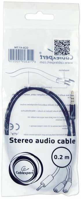 GEMBIRD CCA-417M Gembird Adapteris Stereo Mini Jack (M) 4-pin -> 2x Mini Jack (F), metal, juodas