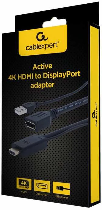 GEMBIRD A-HDMIM-DPF-01 aktyvus 4K HDMI į DisplayPort adapteris, juodas