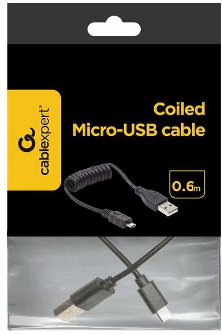 Gembird Cablexpert spiralinis mikro USB kabelis, 0,6 m, juodas | Cablexpert