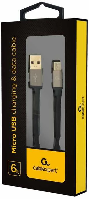 GEMBIRD CCB-mUSB2B-AMBM-6 Gembird cotton braided micro USB cable 2.0 AM-MBM5P 1.8M, metal connectors,juodas